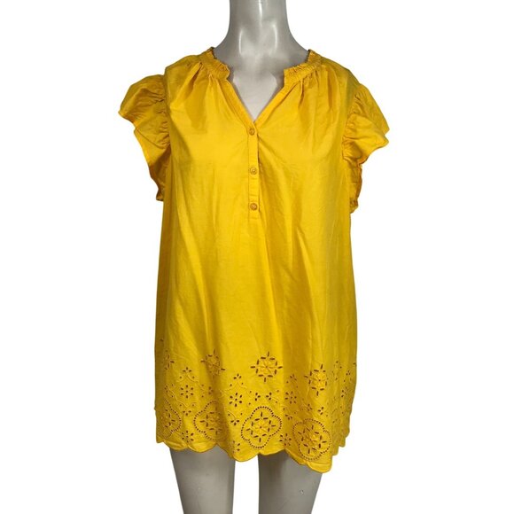 LANE BRYANT - WOMEN'S 14/16 -YELLOW V NECK SHORT CAP SLEEVES 100% COTTON TOP - Picture 1 of 8